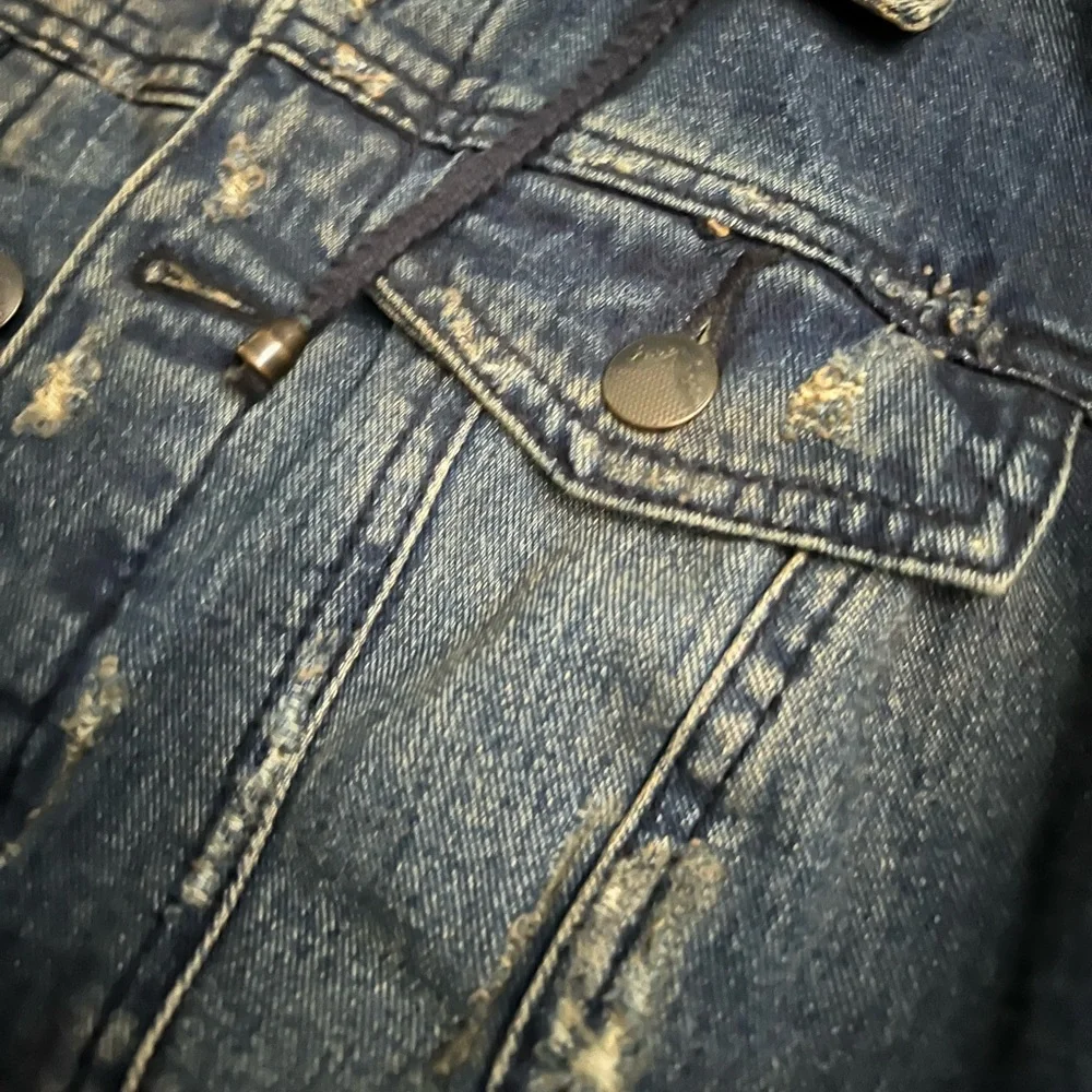 Free People Blue Knit Hooded Denim Jacket XS - Picture 7 of 8